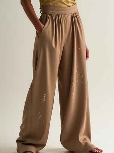 Pantaloni larghi con spirali calligrafiche discrete